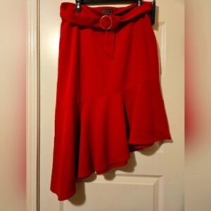 Red Asymmetrical Skirt with Belt Size L, 97% Polyester, 3% Spandex